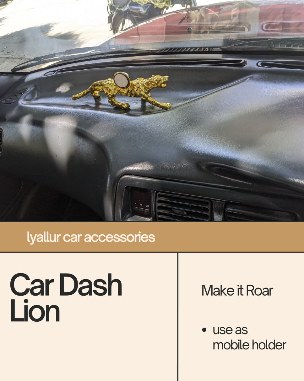 Dashboard Metal Golden Lion Statue | Fierce & Majestic Car Decoration for Strength and Style INVOICE PAY