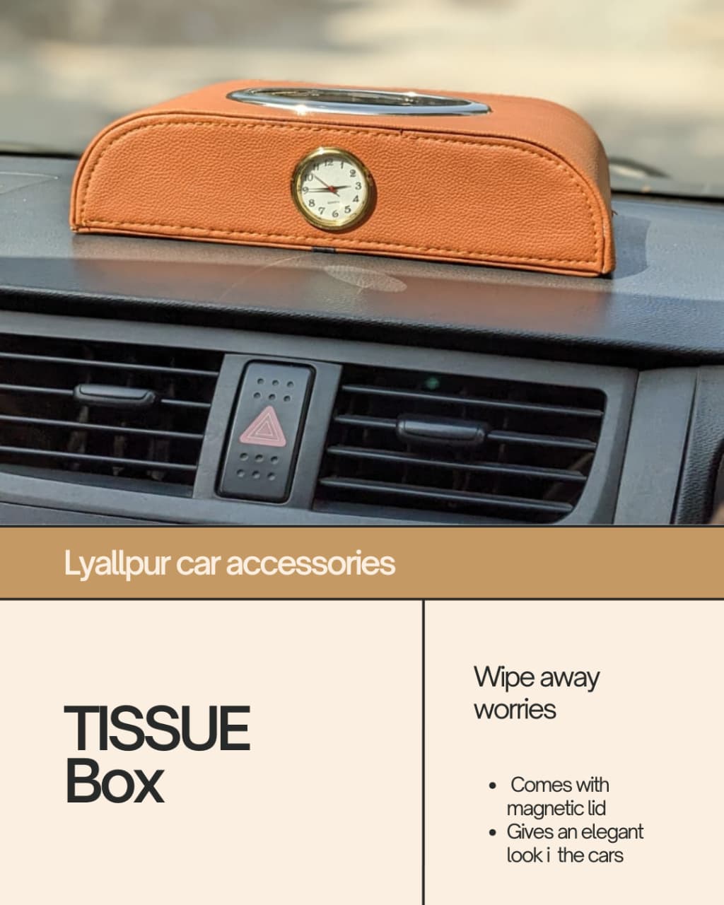 Car Tissue Box with Clock Dial INVOICE PAY