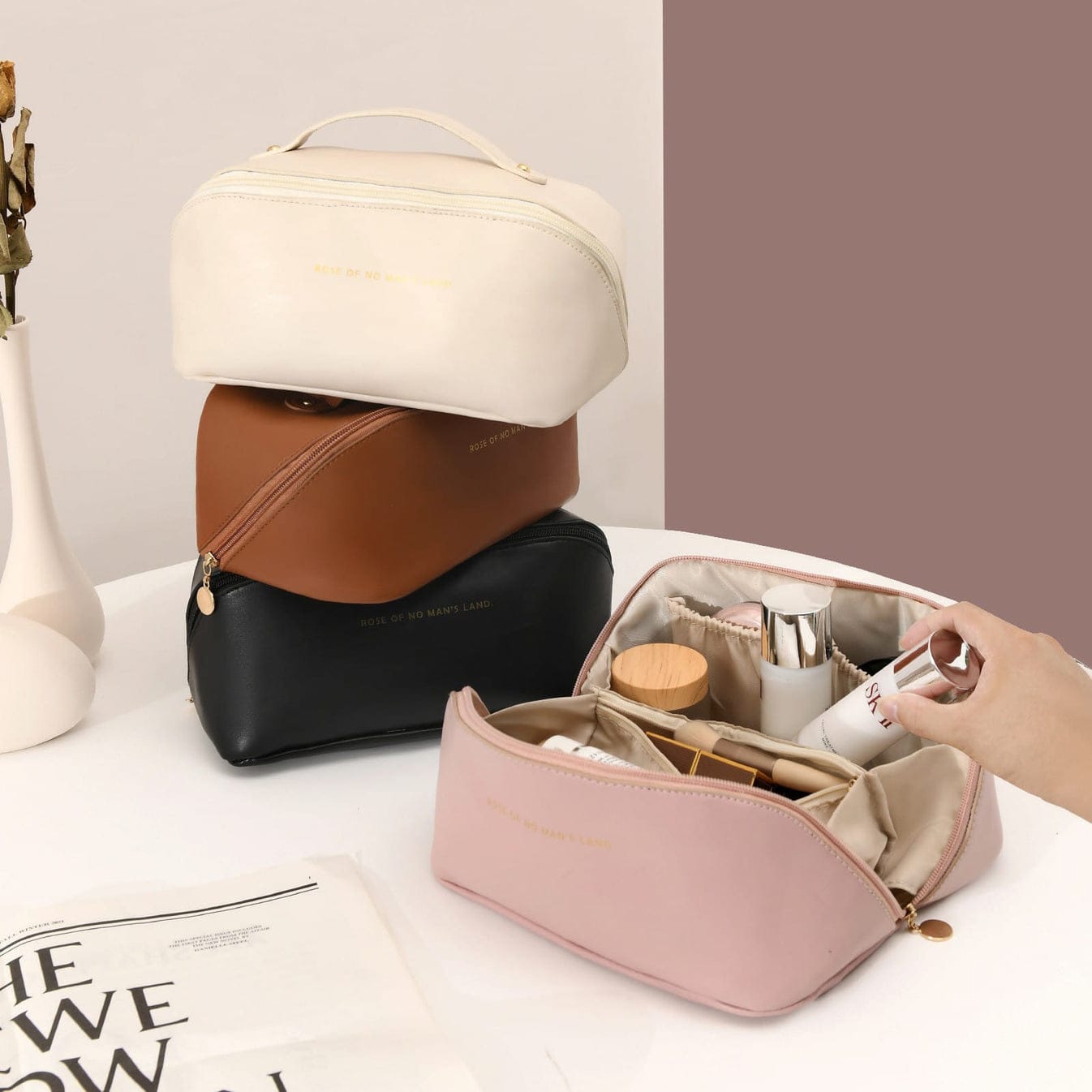 Portable PU Makeup Multifunctional Bag.