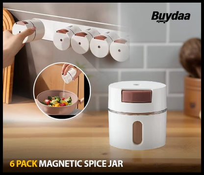 6 Pack Magnetic Spice Jar Wall Mounted Spice Containers Seasoning Box, Quantitative Control Spice Bottle Tins Set with Lids for Kitchen Refrigerator Camping BBQ.