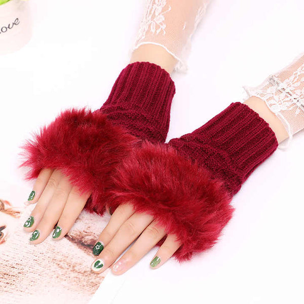 Winter Faux Rabbit Fur Gloves For Women.