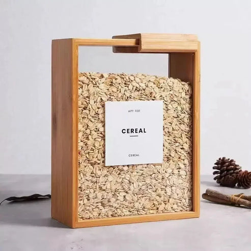 Bamboo Wooden Grain lid Storage Glass Container