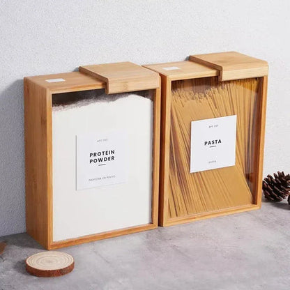 Bamboo Wooden Grain lid Storage Glass Container