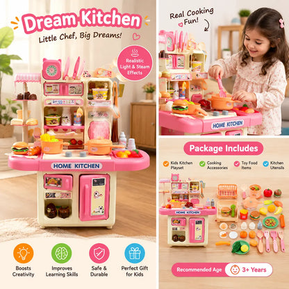 Inbealy® | Kids DIY Dream Kitchen Playset with Lights & Steam