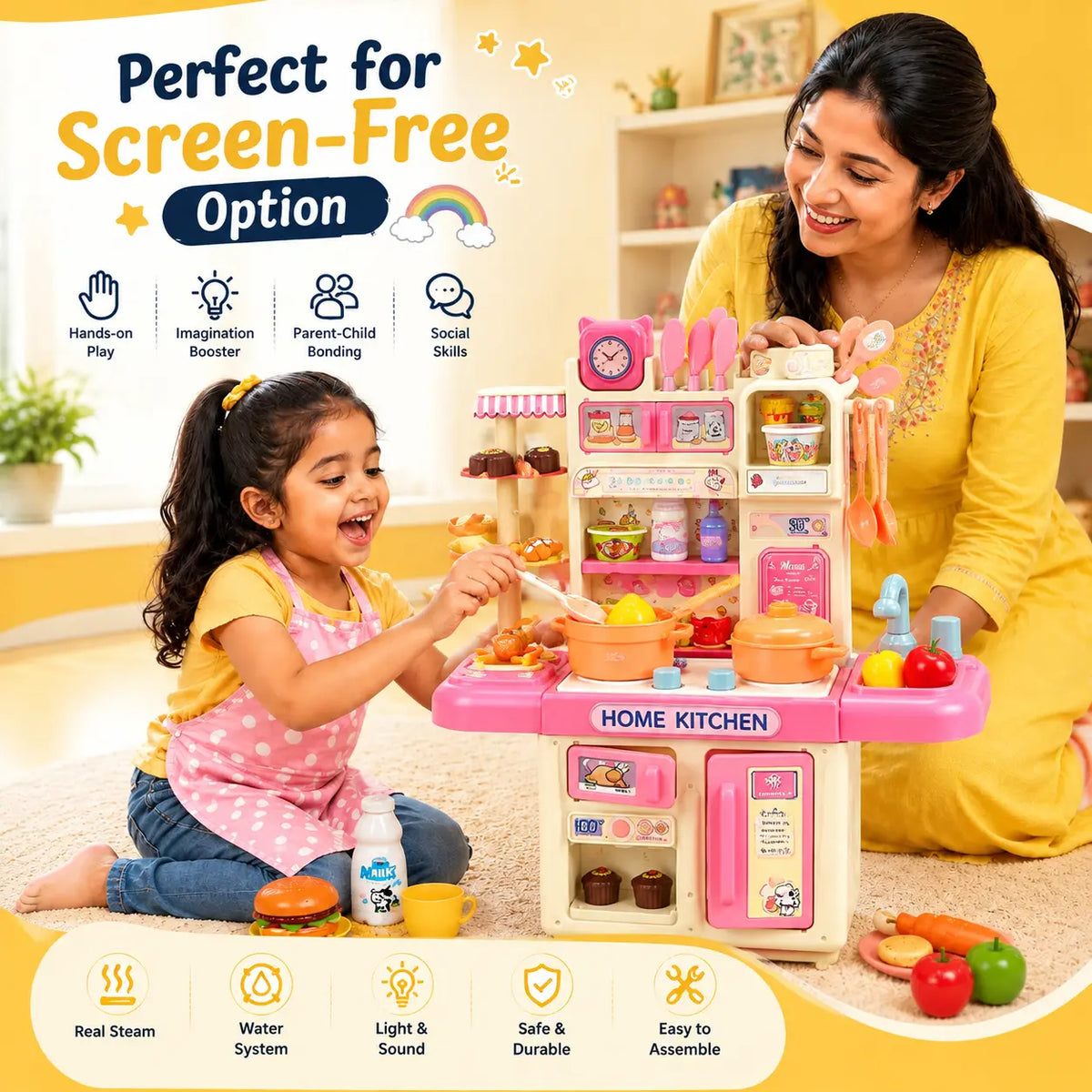 Inbealy® | Kids DIY Dream Kitchen Playset with Lights & Steam