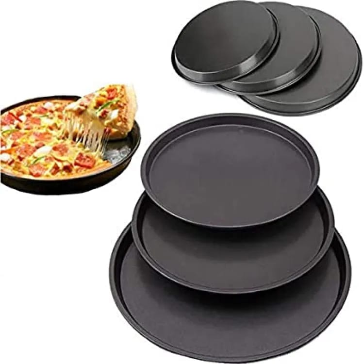 3Pcs Non-stick Pizza Tray Set Round Metal Carbon Steel