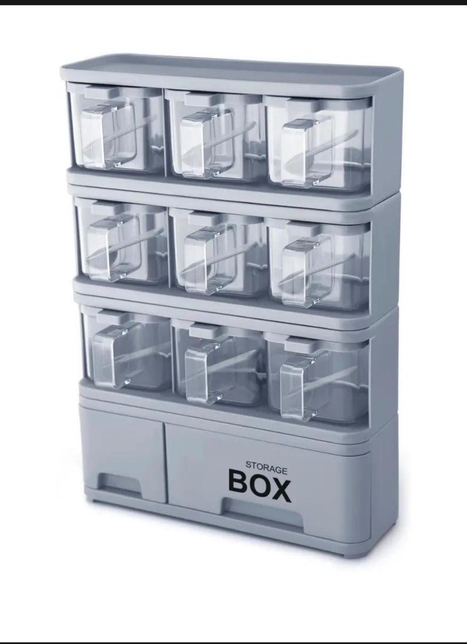 Storage Box Spice Rack (6 or 9 Spice Box Set) with Spoons