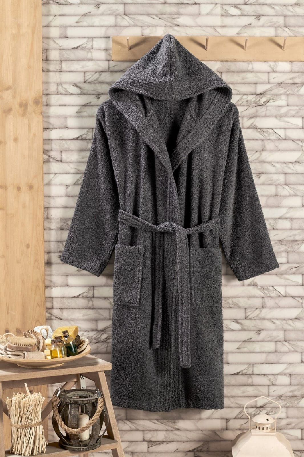 Terry Cotton Toweling Hooded Bathrobe