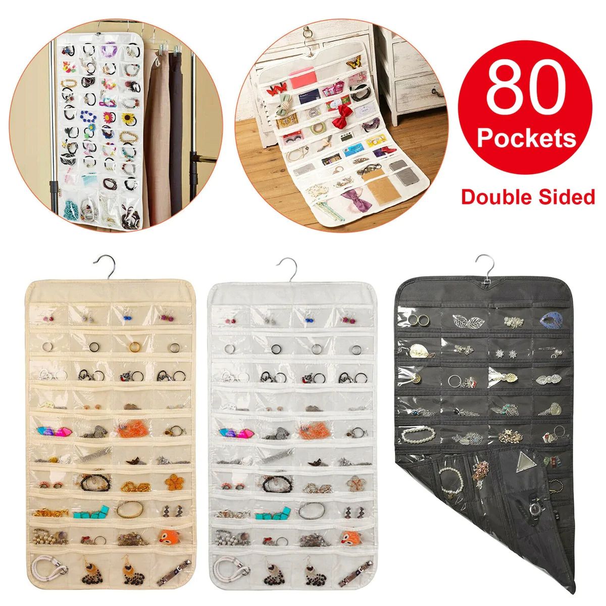 80 Pockets Jewelry Hanging Storage Bag