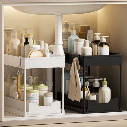 Tier Under Sink Organizer Rack with Sliding Storage (Bathroom & Kitchen)