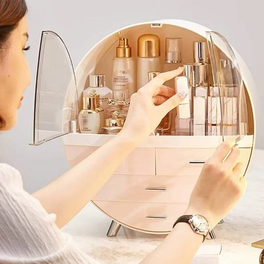 Elegant Circular Cosmetic Organizer with Drawers – Stylish Storage for Skincare and Beauty Products