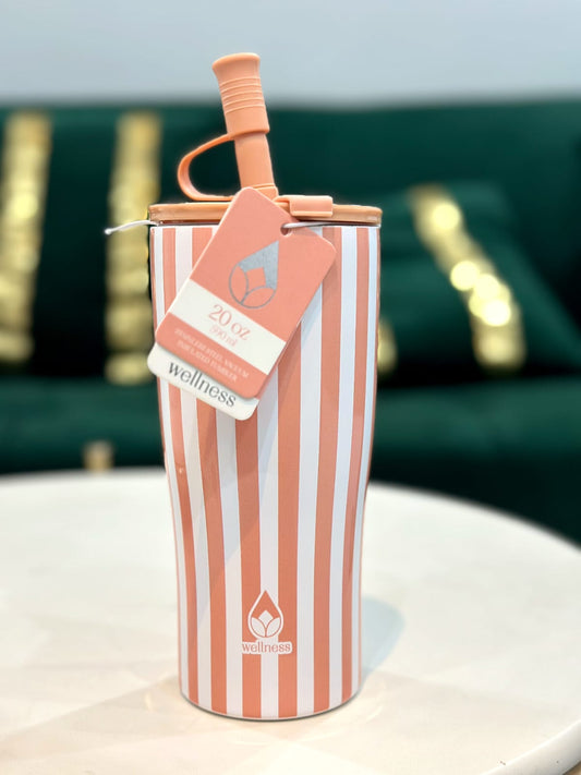 Wellness® | Stainless Steel Vacuum Insulated Tumbler with Straw – Coral Peach 590ml