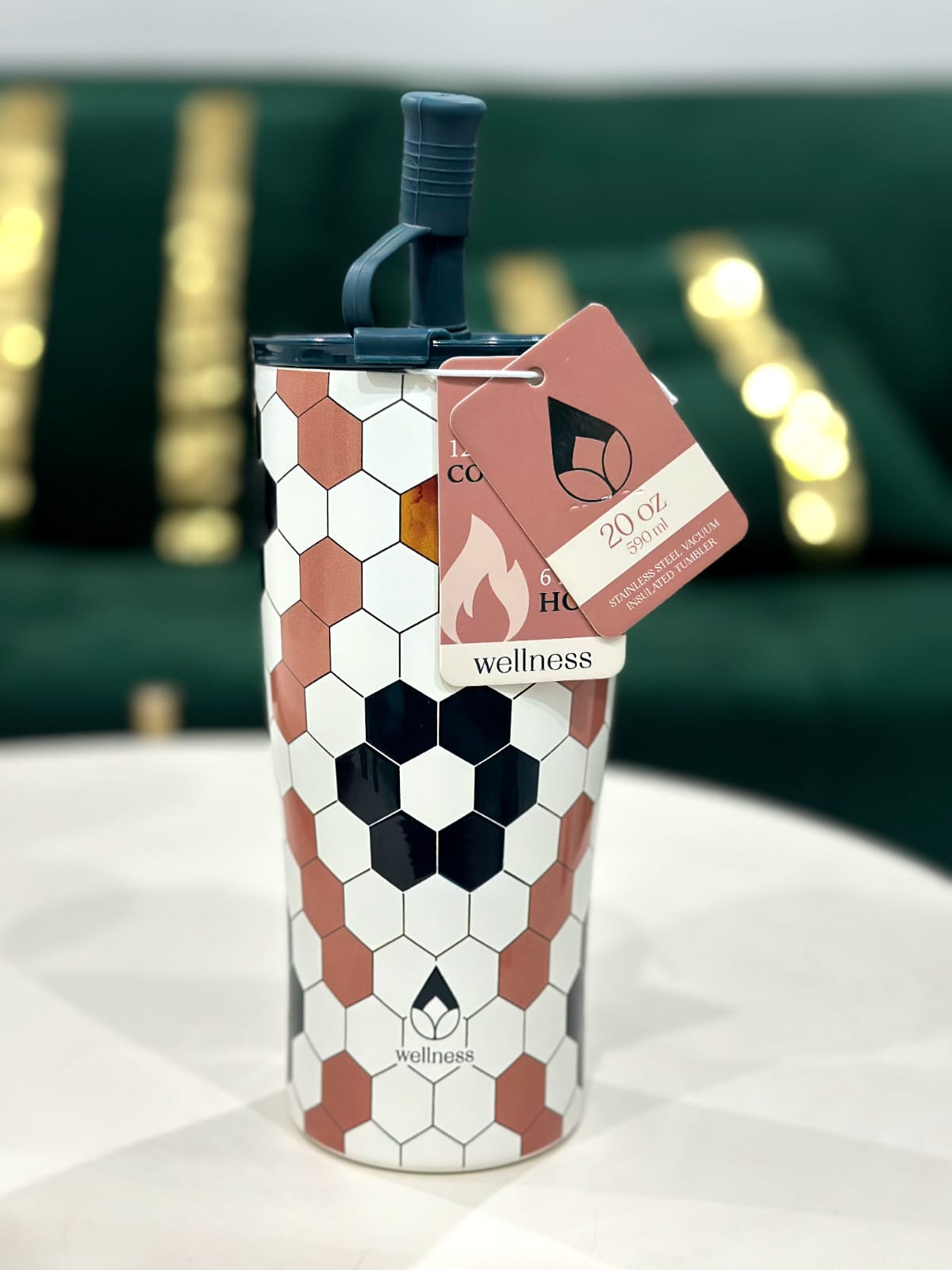 Wellness® | Football Theme Vacuum Insulated Tumbler with Straw – 590ml