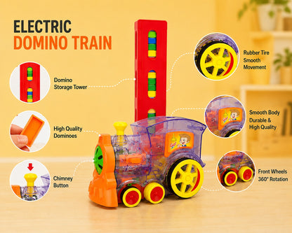Electric Automatic Domino Train Toy with LED Lights & Sound