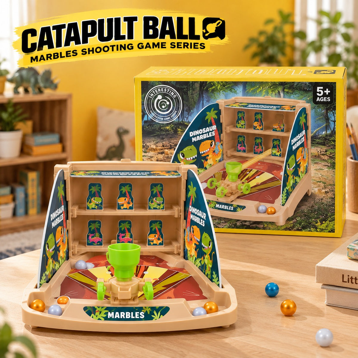 Dinosaur Marble Shooting Game for Kids – Catapult Target Toy