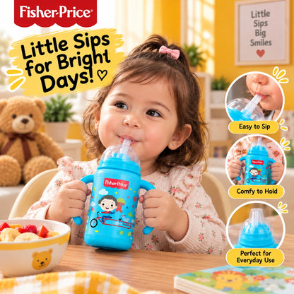 Fisher-Price Kids Sipper Water Bottle 300ml – Straw Bottle with Handles & Strap