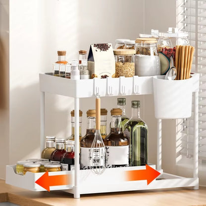 Tier Under Sink Organizer Rack with Sliding Storage (Bathroom & Kitchen)
