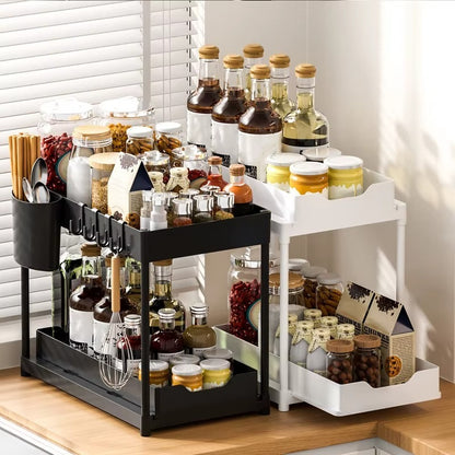 Tier Under Sink Organizer Rack with Sliding Storage (Bathroom & Kitchen)