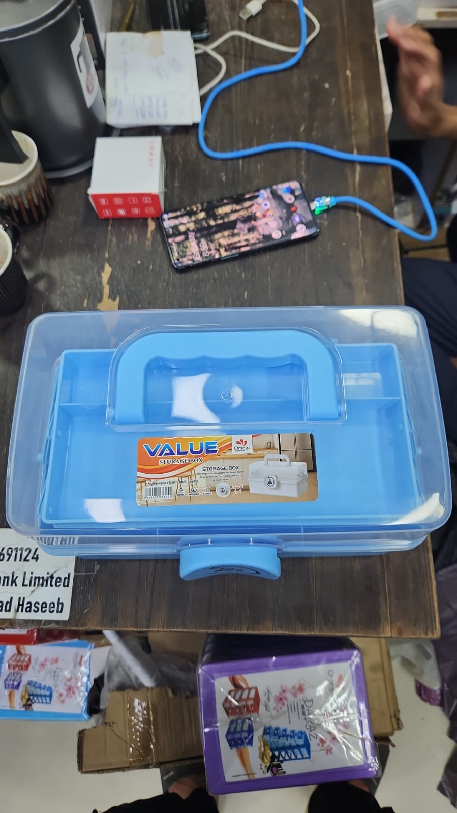 Portable Plastic Storage Organizer Box with Lock Lid (Blue)