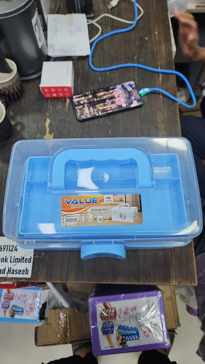 Portable Plastic Storage Organizer Box with Lock Lid (Blue)