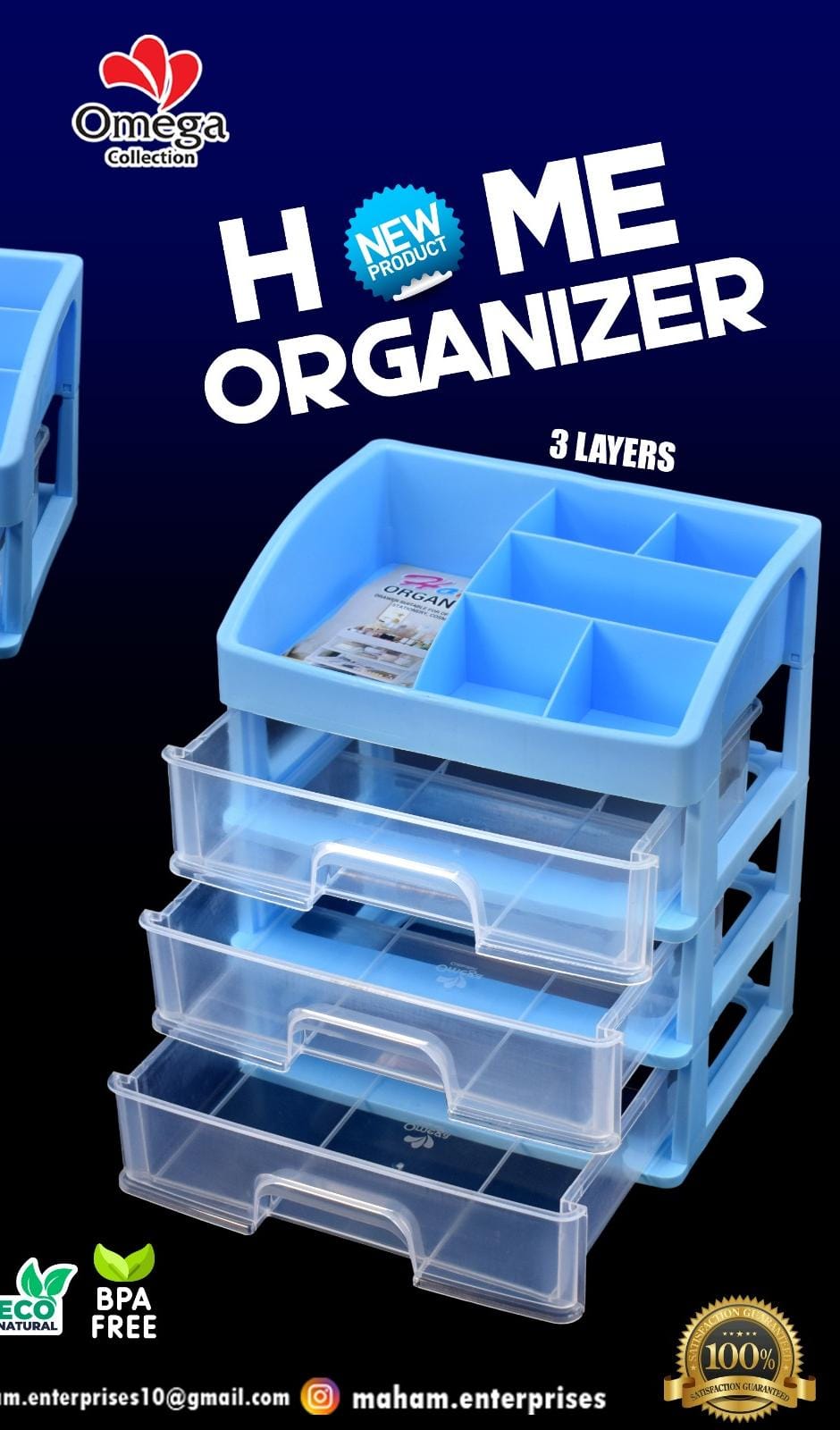 Portable Plastic Storage Organizer Box with Lock Lid (Blue)