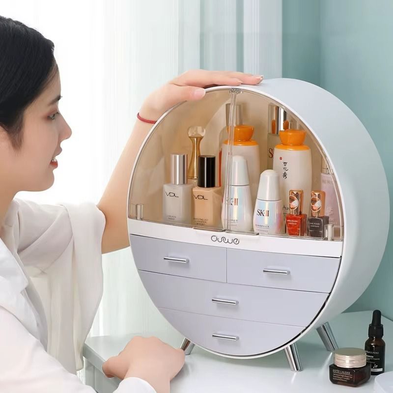 Elegant Circular Cosmetic Organizer with Drawers – Stylish Storage for Skincare and Beauty Products