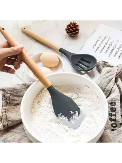 Premium Silicone Cooking Utensil Set - 11-Piece Kitchen Tools with Bamboo Handles