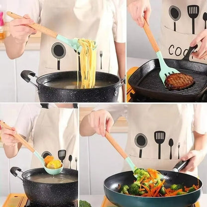 Premium Silicone Cooking Utensil Set - 11-Piece Kitchen Tools with Bamboo Handles