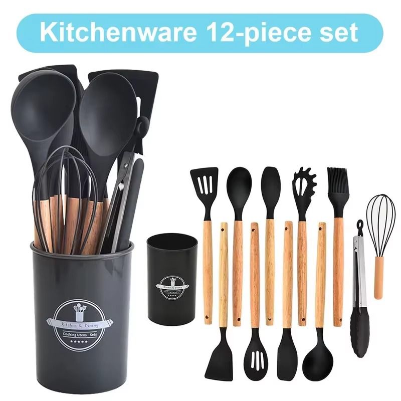 Premium Silicone Cooking Utensil Set - 11-Piece Kitchen Tools with Bamboo Handles