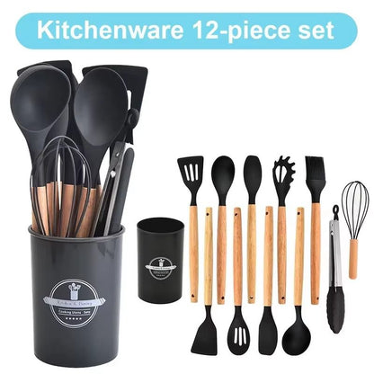 Premium Silicone Cooking Utensil Set - 11-Piece Kitchen Tools with Bamboo Handles