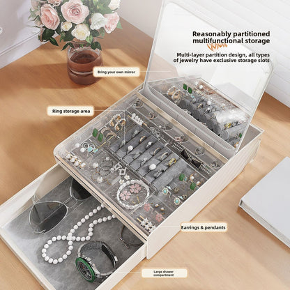 Elegant Jewelry Box Organizer with Built-in Mirror – Perfect for Rings, Necklaces & Watches