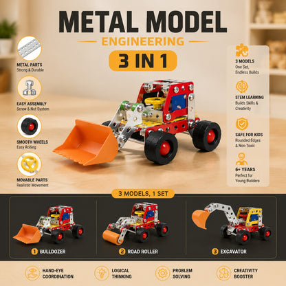 3-in-1 Metal Construction Toy Set for Kids