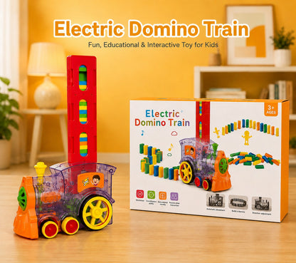 Electric Automatic Domino Train Toy with LED Lights & Sound