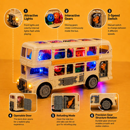 3-Speed Gear Bus Toy for Kids with LED Lights & Moving Gears