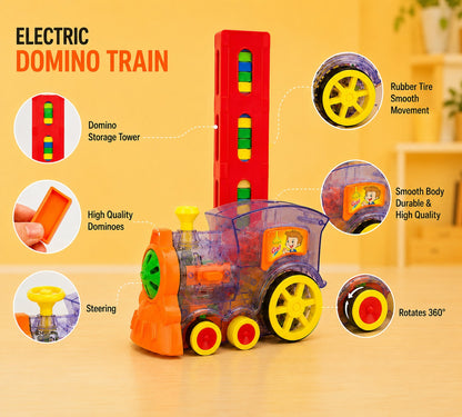 Electric Automatic Domino Train Toy with LED Lights & Sound