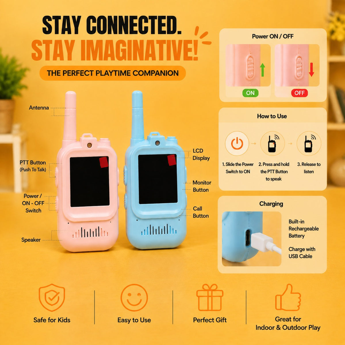 Kids Video Walkie Talkie Set | Rechargeable Two Way Toy for Children