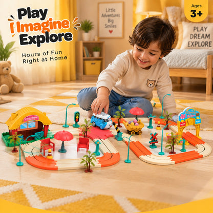 Kids Racing Track Toy Set | DIY Car Track Building Kit with Vehicles & Accessories