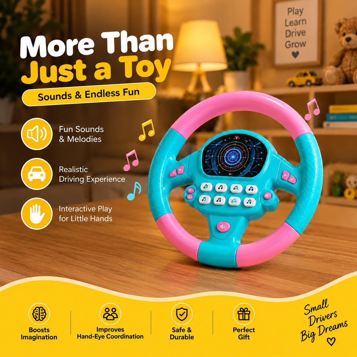 Kids Steering Wheel Toy with Lights & Sounds