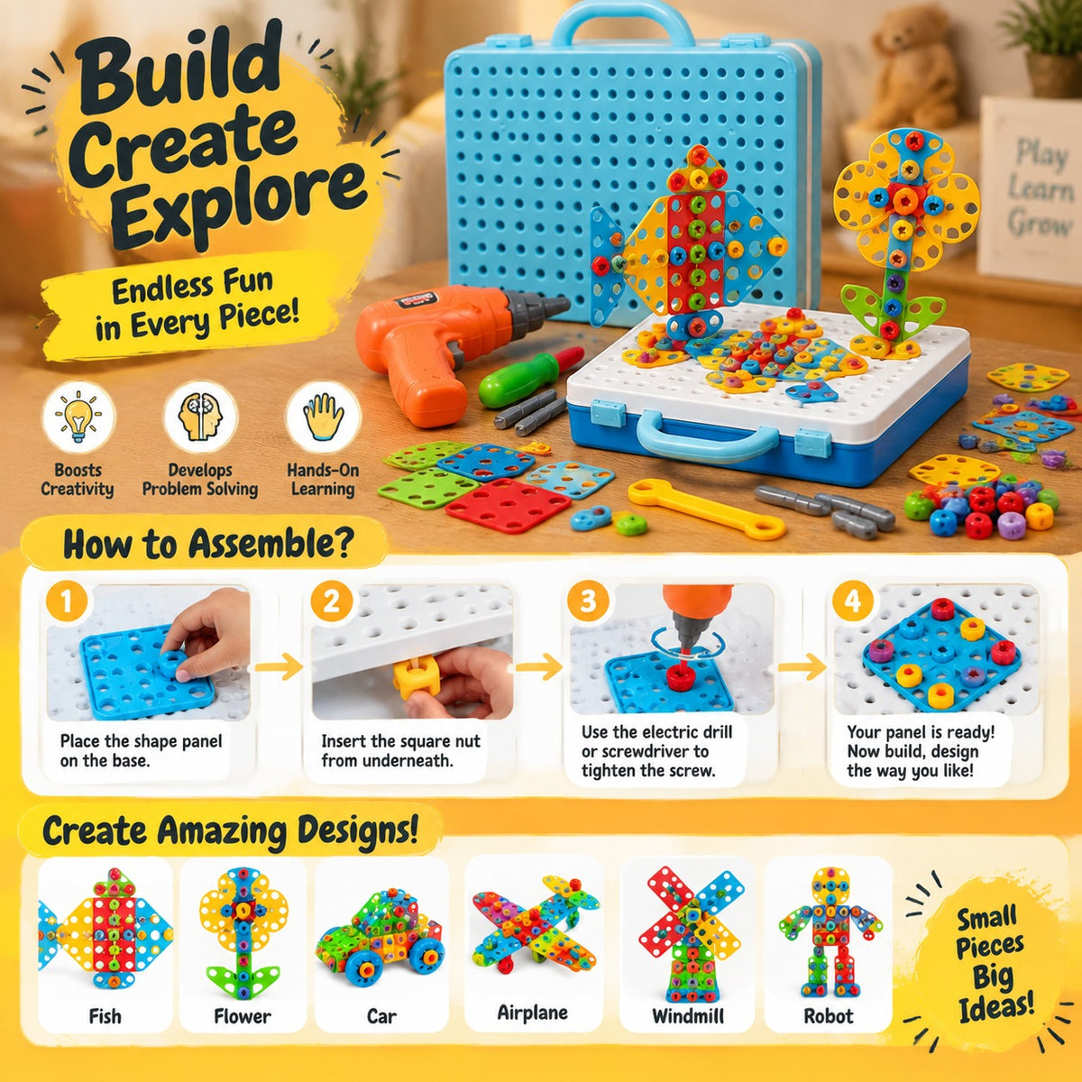 Magic Panel 3D Building Blocks Kit | Kids Creative Drill Toy 249 PCS
