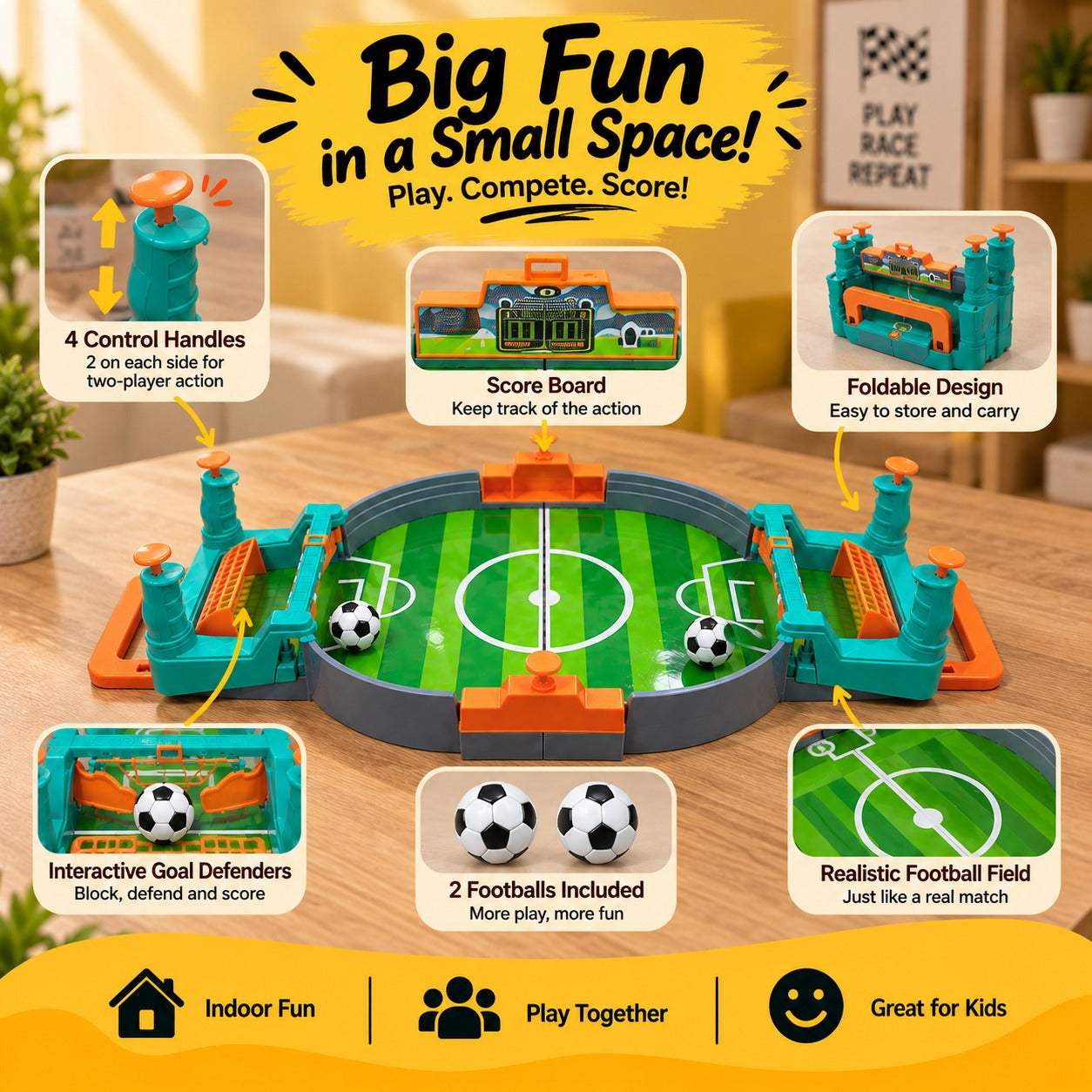 2 Player Tabletop Football Game for Kids – Mini Soccer Board Toy
