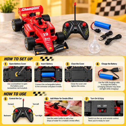 Rechargeable RC Formula Racing Car for Kids – Remote Control Car with Smoke Effect