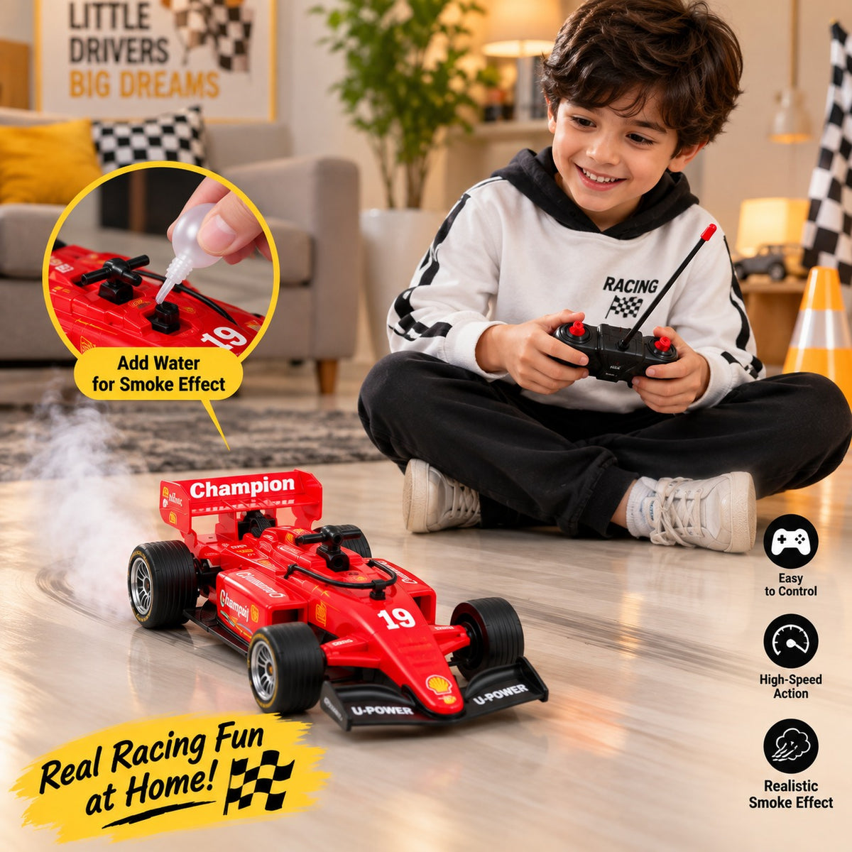 Rechargeable RC Formula Racing Car for Kids – Remote Control Car with Smoke Effect