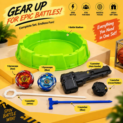 Gyro Battle Top Stadium Set For Kids | Spinning Beyblade Launcher Game With Arena & 2 Battle Tops