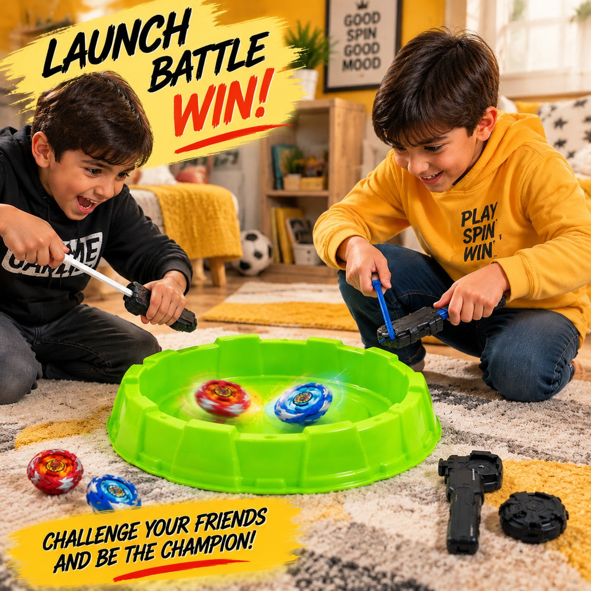 Gyro Battle Top Stadium Set For Kids | Spinning Beyblade Launcher Game With Arena & 2 Battle Tops