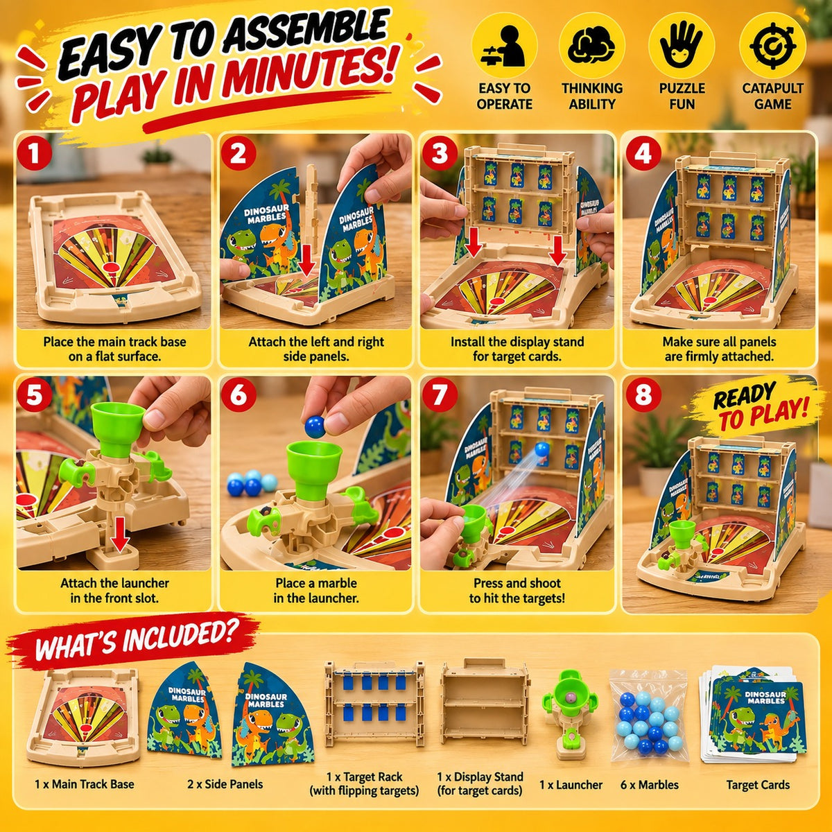 Dinosaur Marble Shooting Game for Kids – Catapult Target Toy