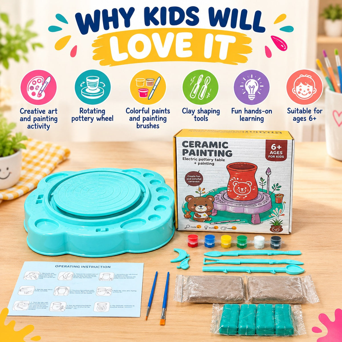 Kids Pottery Wheel Kit | Ceramic Painting & DIY Clay Art Set