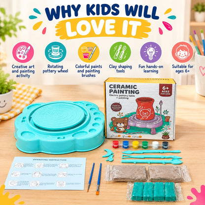 Kids Pottery Wheel Kit | Ceramic Painting & DIY Clay Art Set