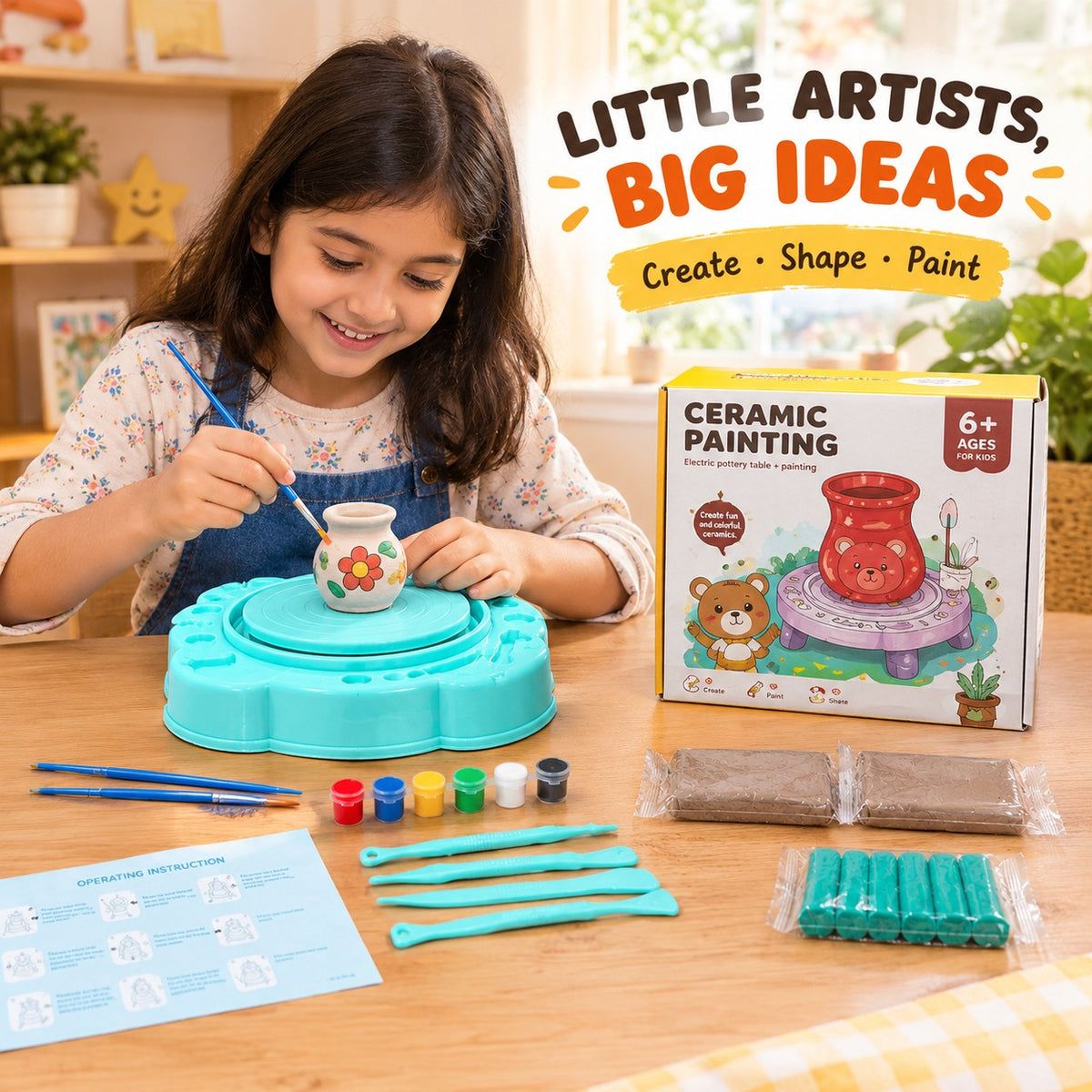 Kids Pottery Wheel Kit | Ceramic Painting & DIY Clay Art Set