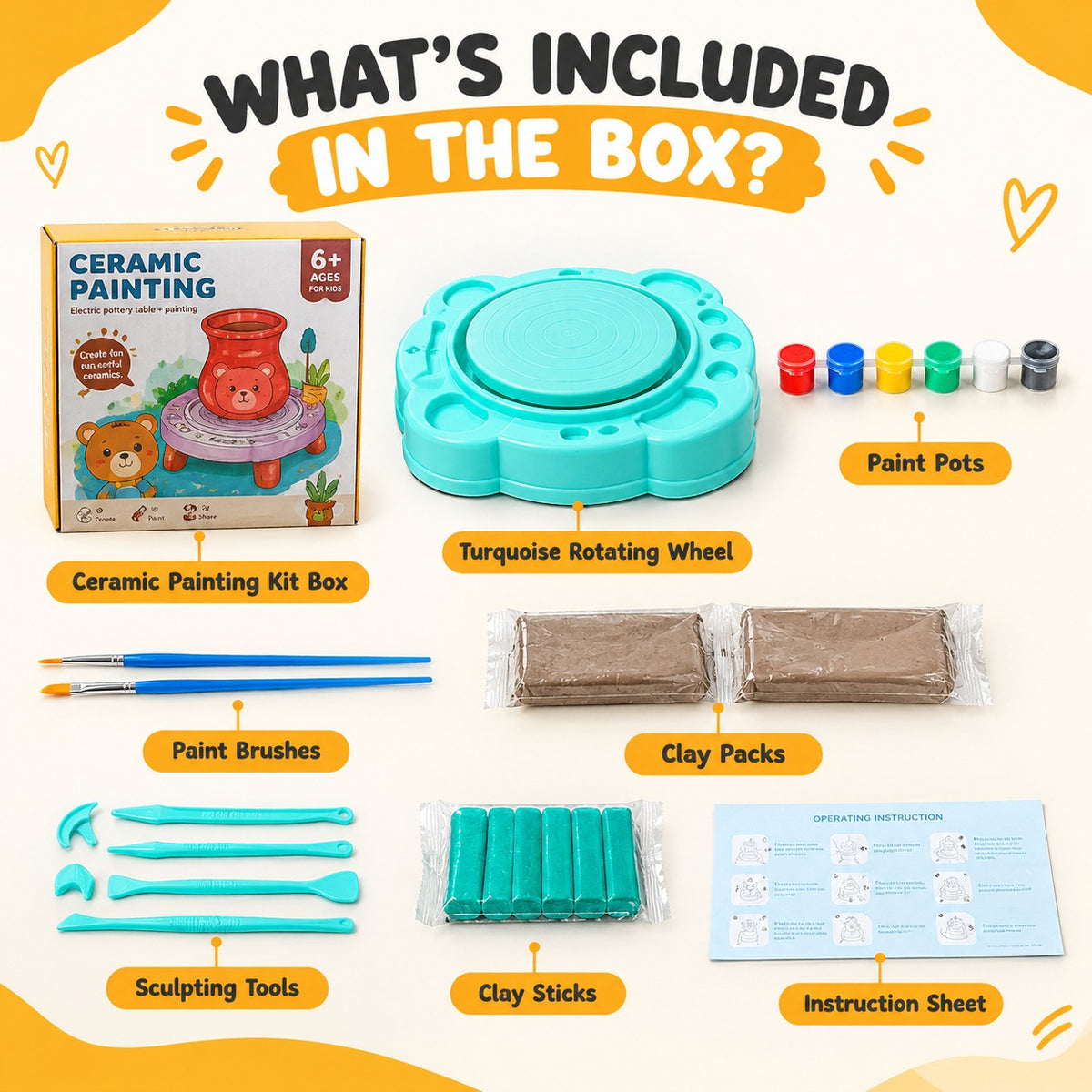 Kids Pottery Wheel Kit | Ceramic Painting & DIY Clay Art Set