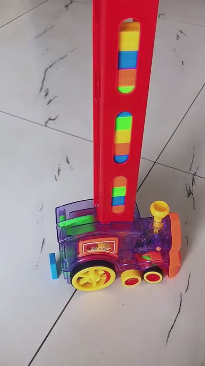 Electric Automatic Domino Train Toy with LED Lights & Sound